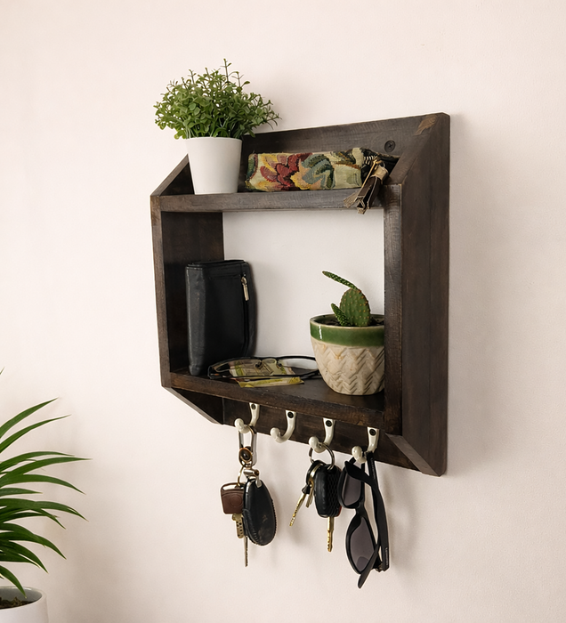 Kingston Wooden Wall Shelf Organiser with Key Holders