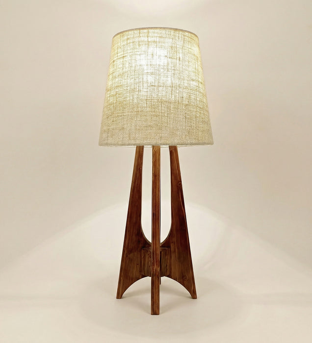 Laurent Brown Wooden Table Lamp with White Jute Lampshade