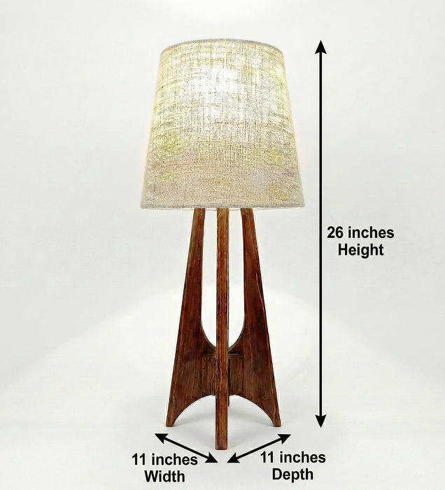 Laurent Brown Wooden Table Lamp with White Jute Lampshade