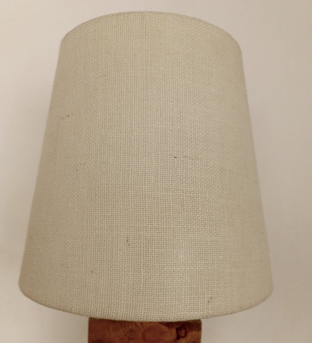 Libra Brown Wooden Table Lamp with White Fabric Lampshade