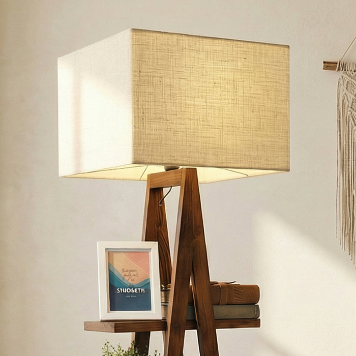 Louise Wooden Floor Lamp with Brown Base and Jute Fabric Lampshade