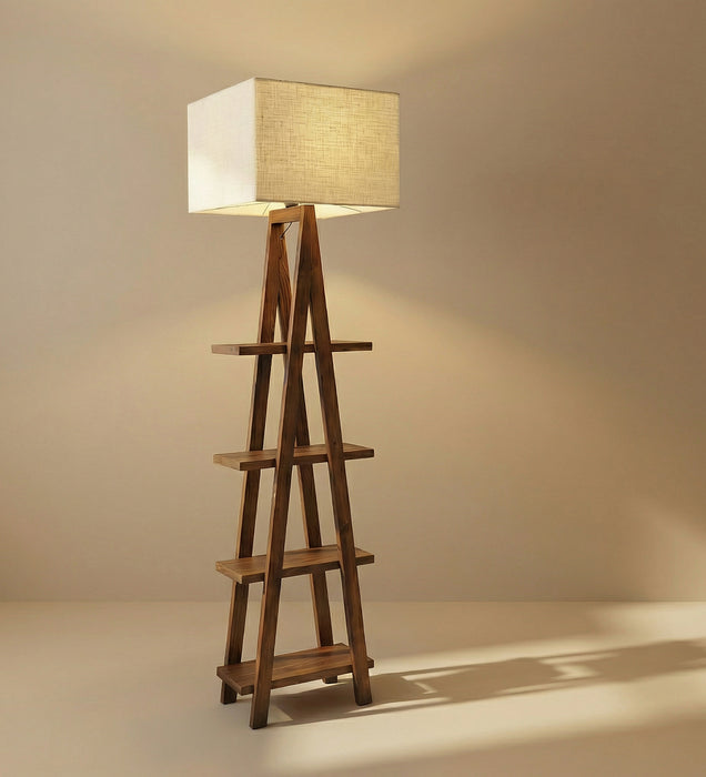 Louise Wooden Floor Lamp with Brown Base and Jute Fabric Lampshade