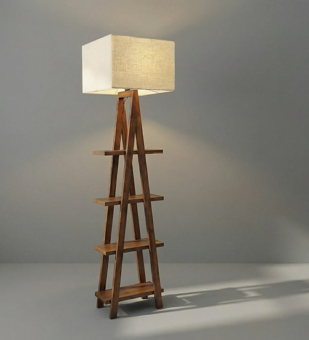 Louise Wooden Floor Lamp with Brown Base and Jute Fabric Lampshade