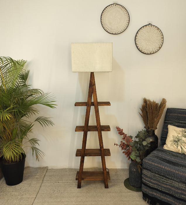 Louise Wooden Floor Lamp with Brown Base and Jute Fabric Lampshade