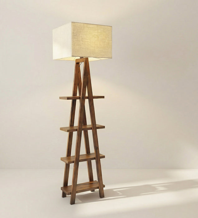 Louise Wooden Floor Lamp with Brown Base and Jute Fabric Lampshade