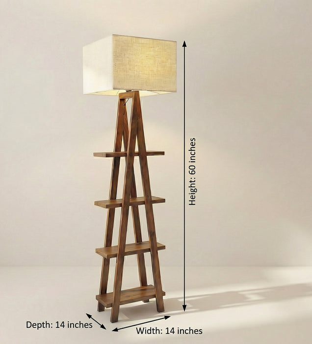 Louise Wooden Floor Lamp with Brown Base and Jute Fabric Lampshade