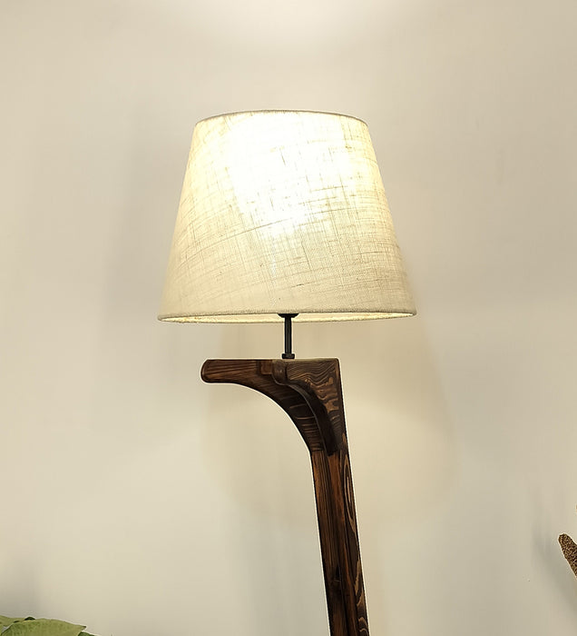 Lucas Wooden Floor Lamp with Brown Base and Jute Fabric Lampshade