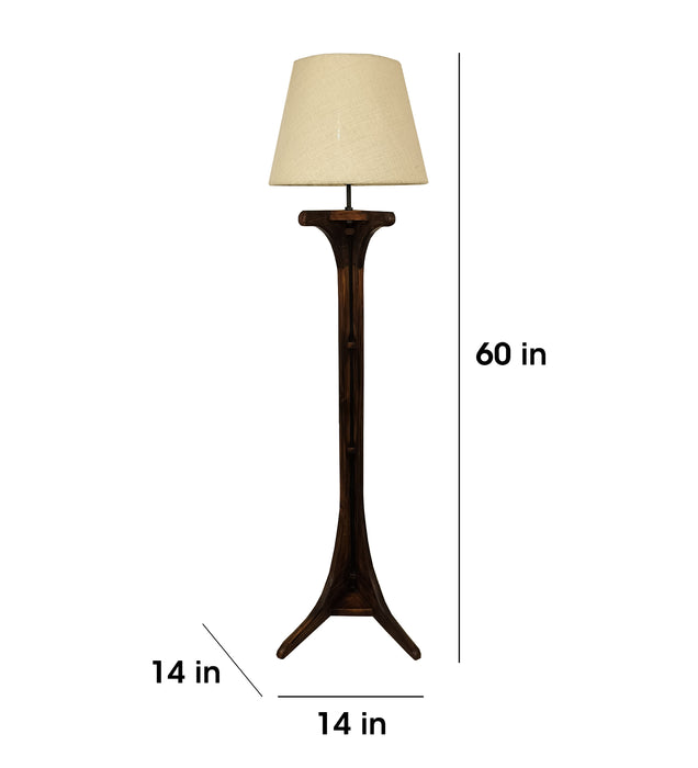 Lucas Wooden Floor Lamp with Brown Base and Jute Fabric Lampshade