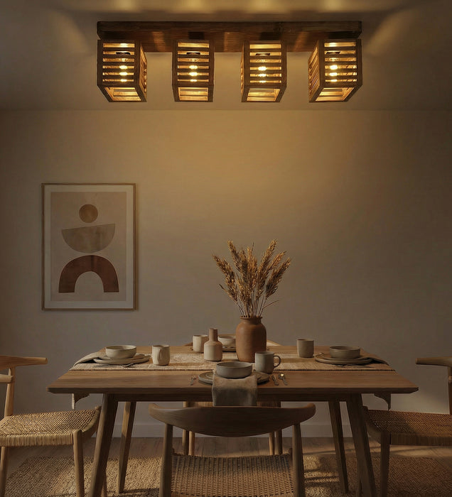 Lyon Brown Wooden 4 Series Ceiling Lamp