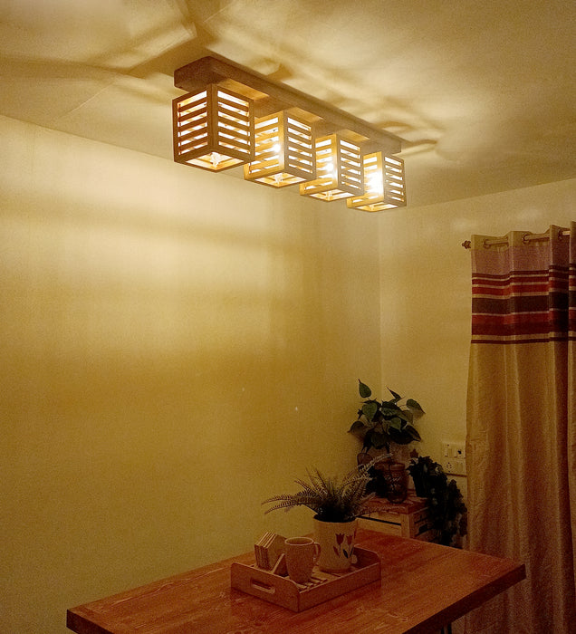 Lyon Brown Wooden 4 Series Ceiling Lamp