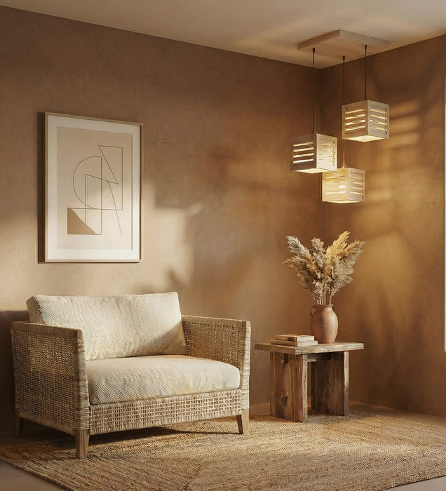 Lyon Beige Wooden Cluster Hanging Lamp