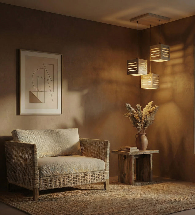 Lyon Beige Wooden Cluster Hanging Lamp