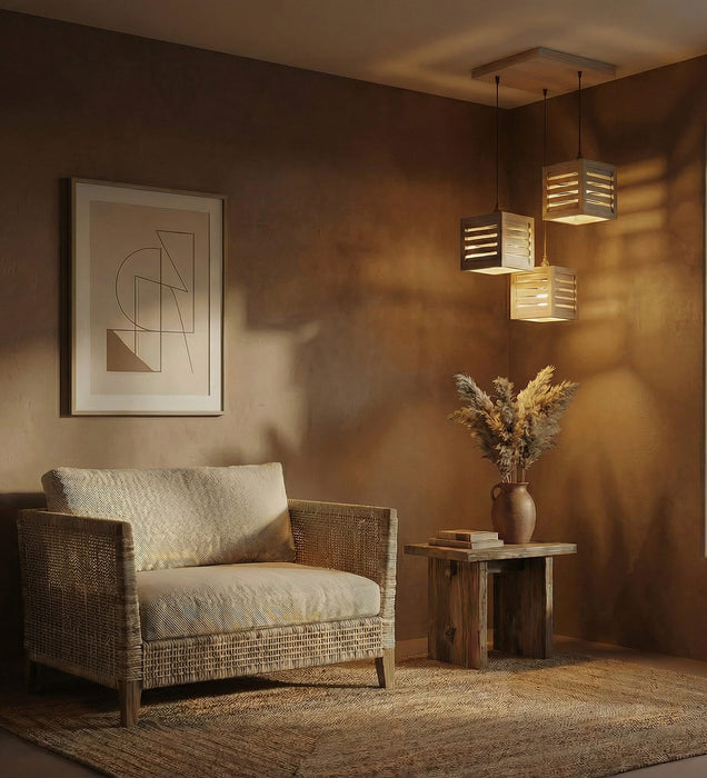 Lyon Beige Wooden Cluster Hanging Lamp