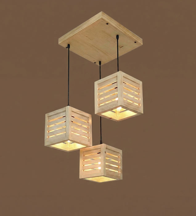 Lyon Beige Wooden Cluster Hanging Lamp