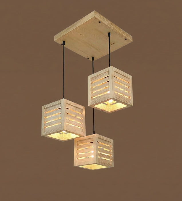 Lyon Beige Wooden Cluster Hanging Lamp