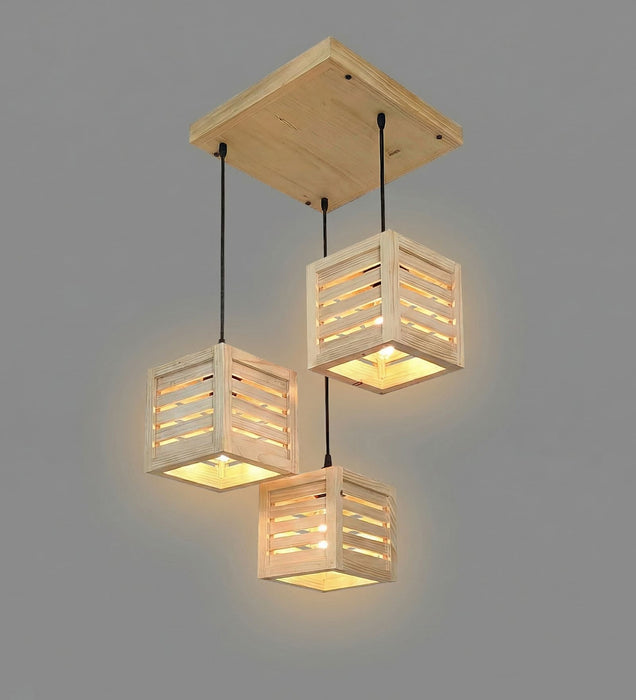 Lyon Beige Wooden Cluster Hanging Lamp