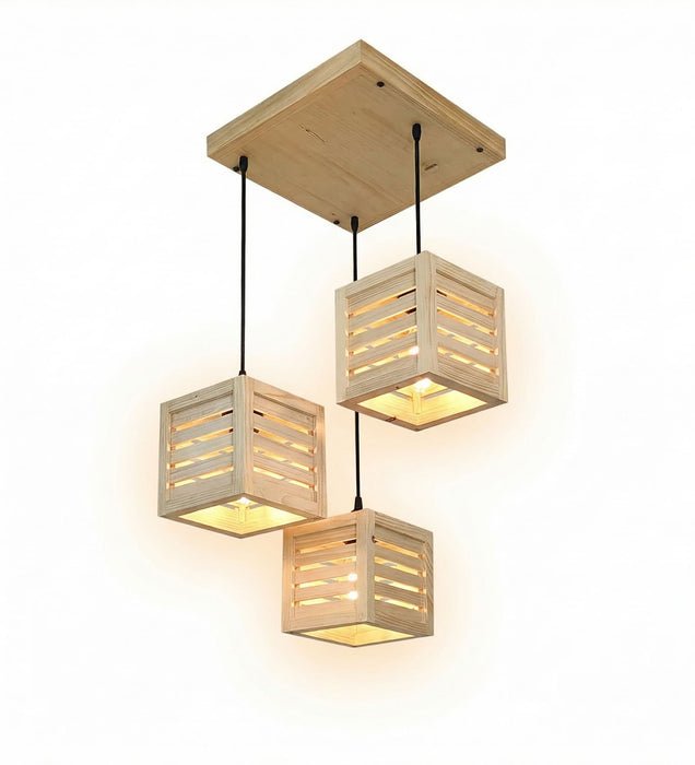 Lyon Beige Wooden Cluster Hanging Lamp