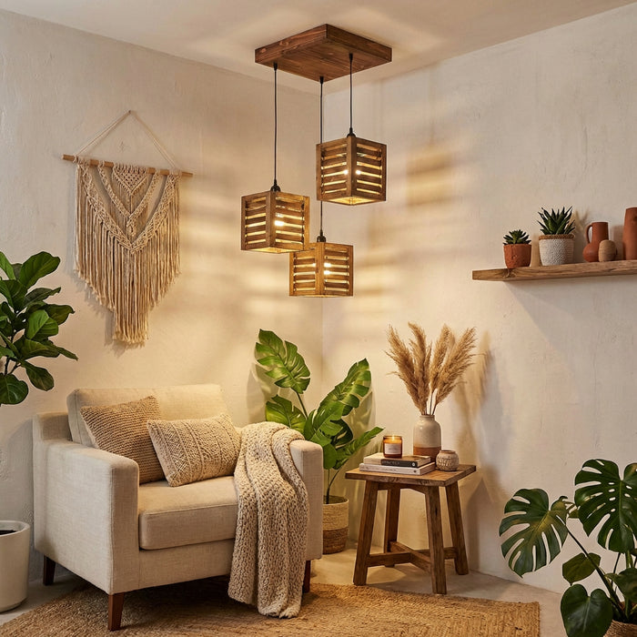 Lyon Brown Wooden Cluster Hanging Lamp