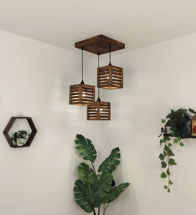 Lyon Brown Wooden Cluster Hanging Lamp