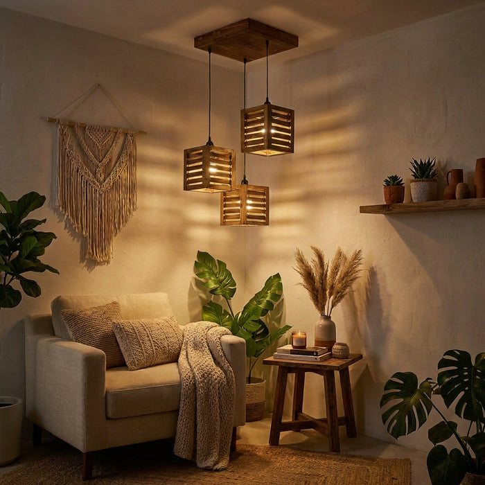 Lyon Brown Wooden Cluster Hanging Lamp