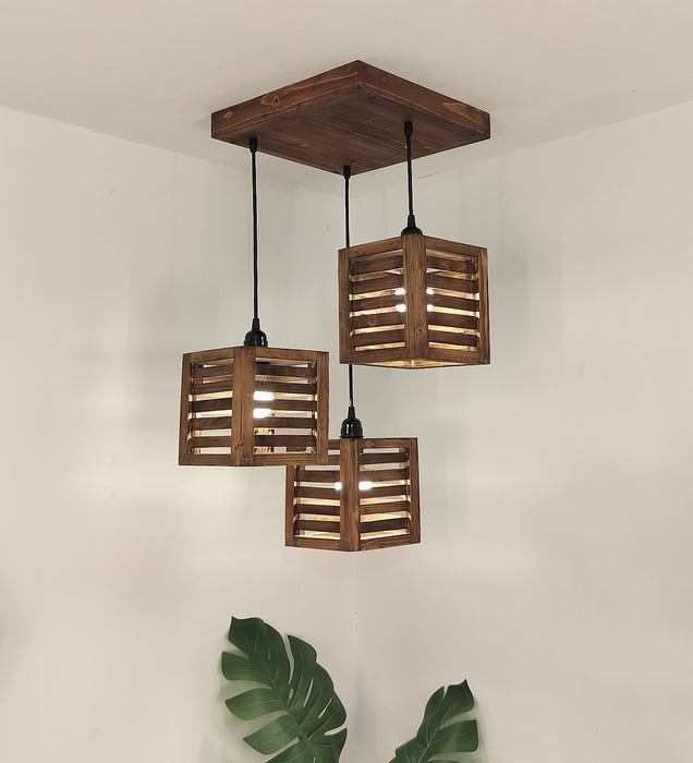 Lyon Brown Wooden Cluster Hanging Lamp