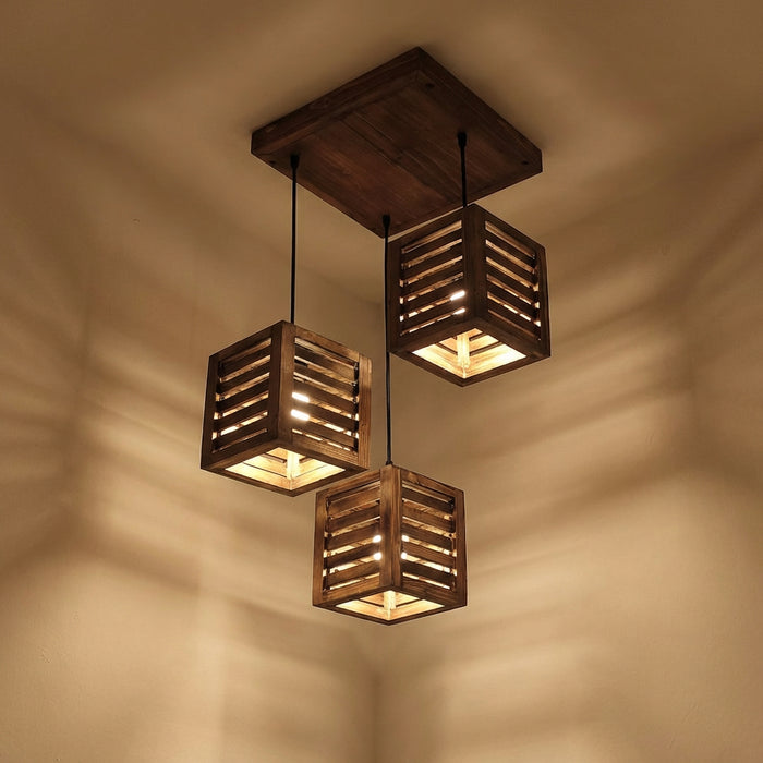 Lyon Brown Wooden Cluster Hanging Lamp