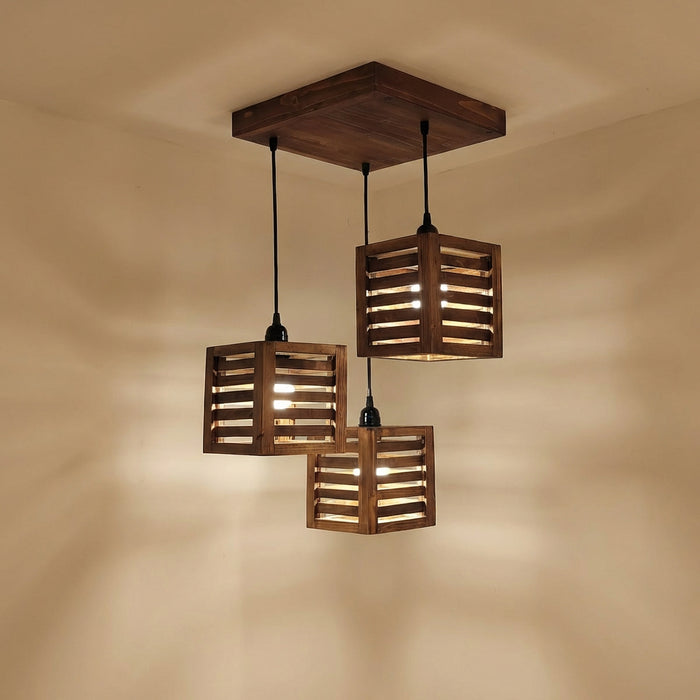 Lyon Brown Wooden Cluster Hanging Lamp