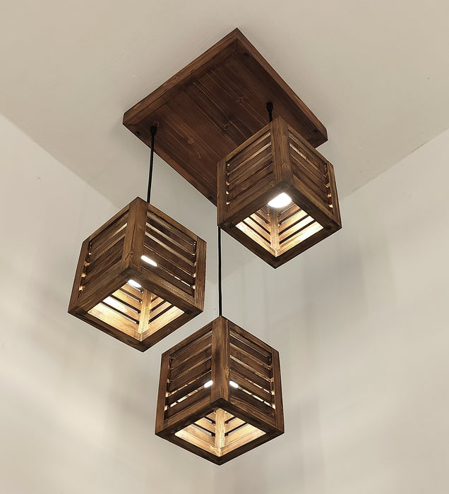 Lyon Brown Wooden Cluster Hanging Lamp