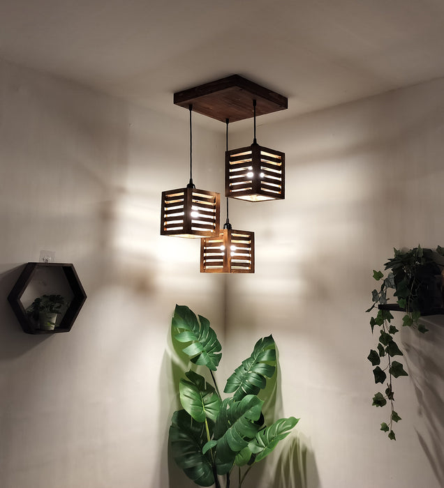 Lyon Brown Wooden Cluster Hanging Lamp