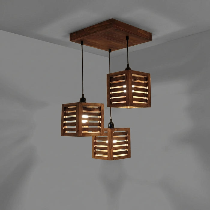 Lyon Brown Wooden Cluster Hanging Lamp