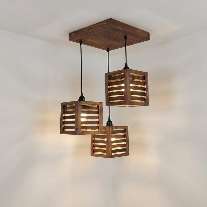 Lyon Brown Wooden Cluster Hanging Lamp