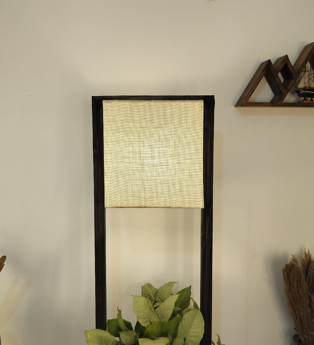 Lyon Wooden Floor Lamp with Brown Base and Beige Fabric Lampshade