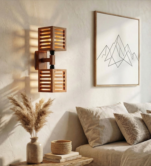 Lyon Duo Brown Wooden Wall Light