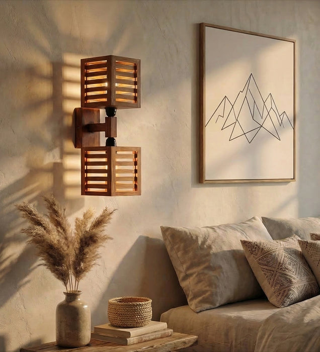 Lyon Duo Brown Wooden Wall Light