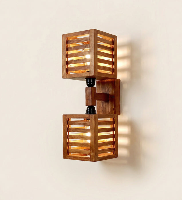 Lyon Duo Brown Wooden Wall Light
