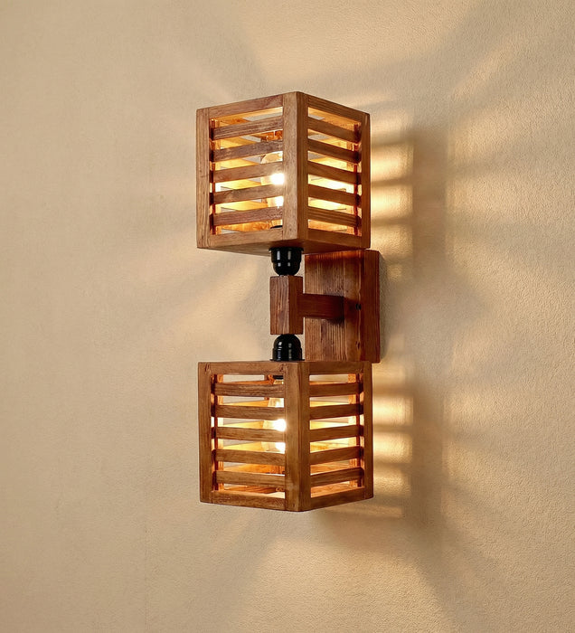 Lyon Duo Brown Wooden Wall Light