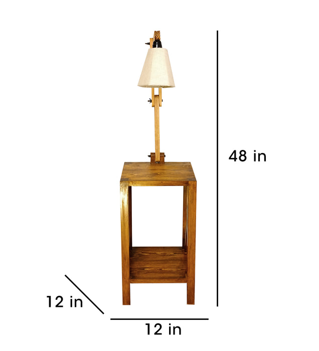 Maurice Wooden Floor Lamp with Brown Base and Jute Fabric Lampshade