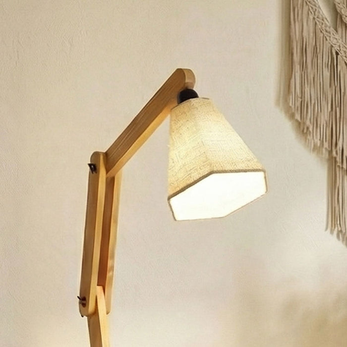Maurice Wooden Floor Lamp with Brown Base and Jute Fabric Lampshade