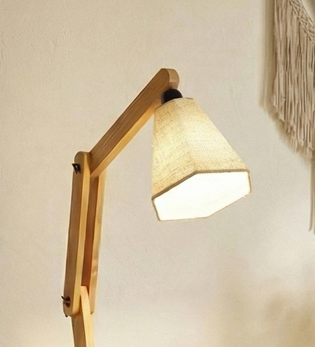 Maurice Wooden Floor Lamp with Brown Base and Jute Fabric Lampshade
