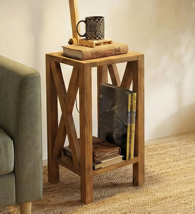 Maurice Wooden Floor Lamp with Brown Base and Jute Fabric Lampshade