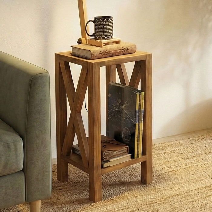 Maurice Wooden Floor Lamp with Brown Base and Jute Fabric Lampshade