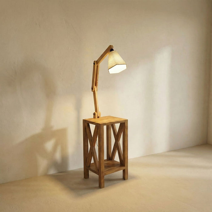 Maurice Wooden Floor Lamp with Brown Base and Jute Fabric Lampshade