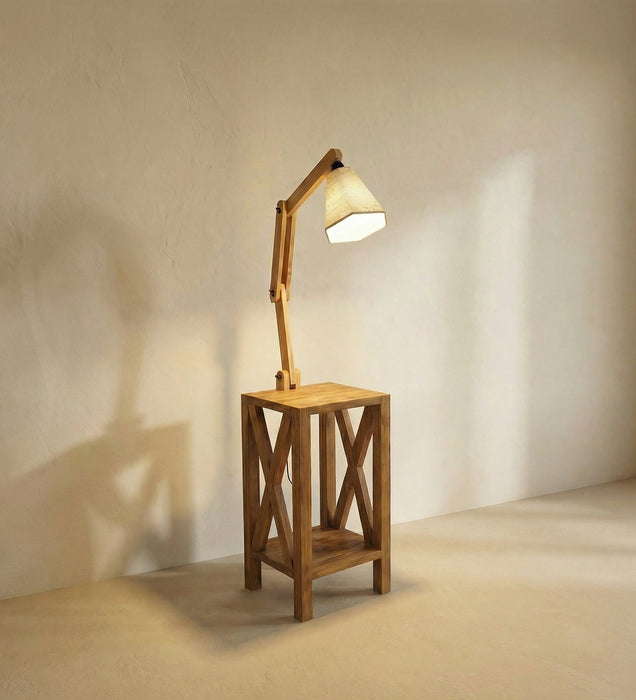 Maurice Wooden Floor Lamp with Brown Base and Jute Fabric Lampshade