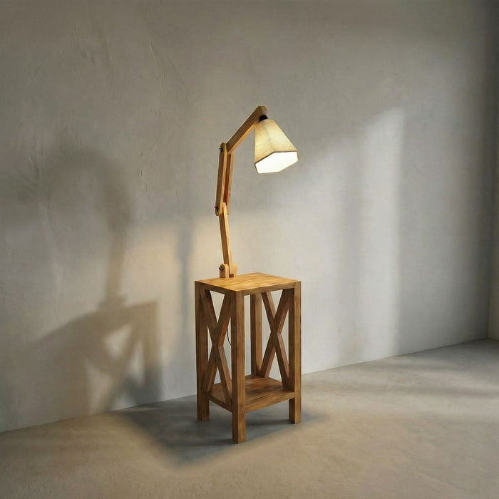Maurice Wooden Floor Lamp with Brown Base and Jute Fabric Lampshade