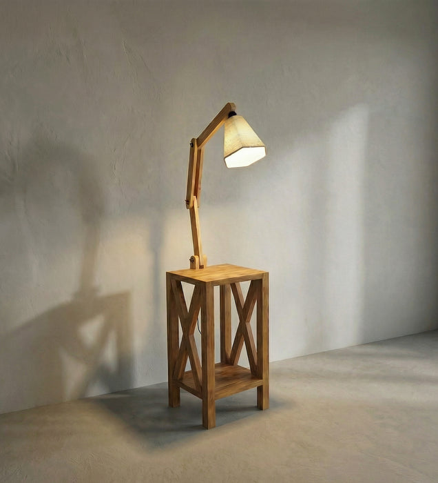 Maurice Wooden Floor Lamp with Brown Base and Jute Fabric Lampshade