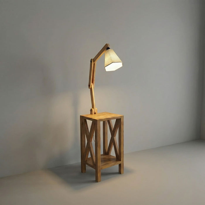 Maurice Wooden Floor Lamp with Brown Base and Jute Fabric Lampshade