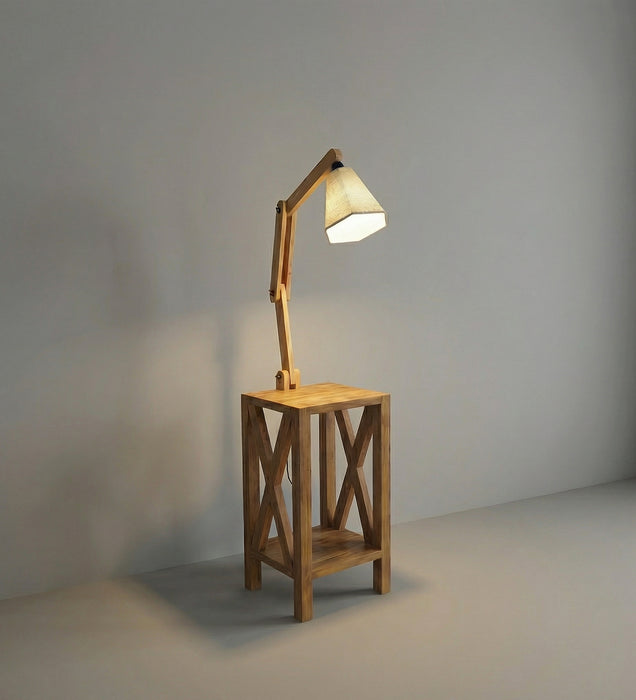 Maurice Wooden Floor Lamp with Brown Base and Jute Fabric Lampshade