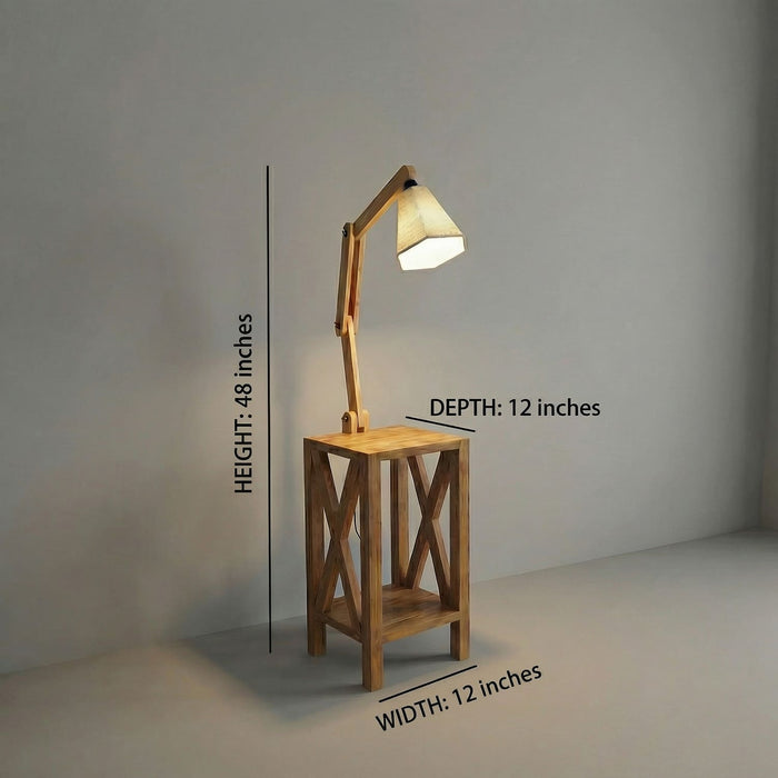 Maurice Wooden Floor Lamp with Brown Base and Jute Fabric Lampshade