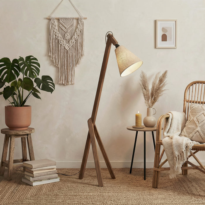Melman Wooden Reading Floor Lamp with Jute Lampshade