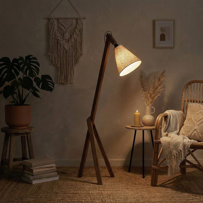 Melman Wooden Reading Floor Lamp with Jute Lampshade